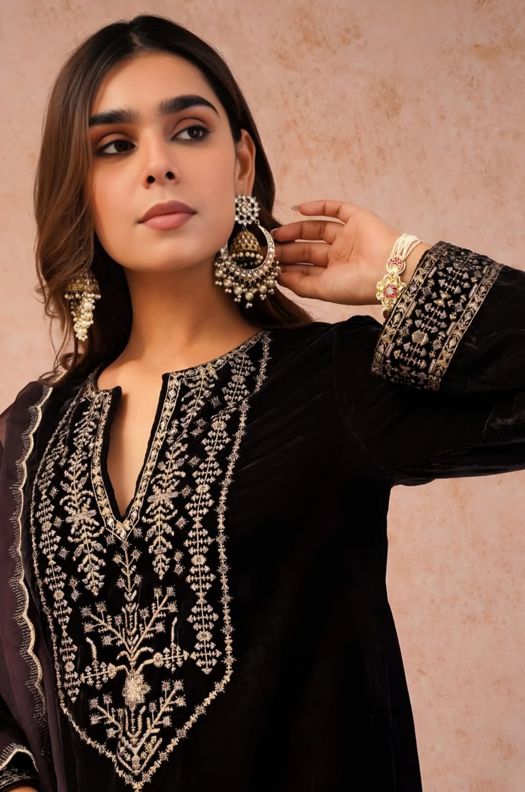 Embroidered Suit Set – Midnight Black