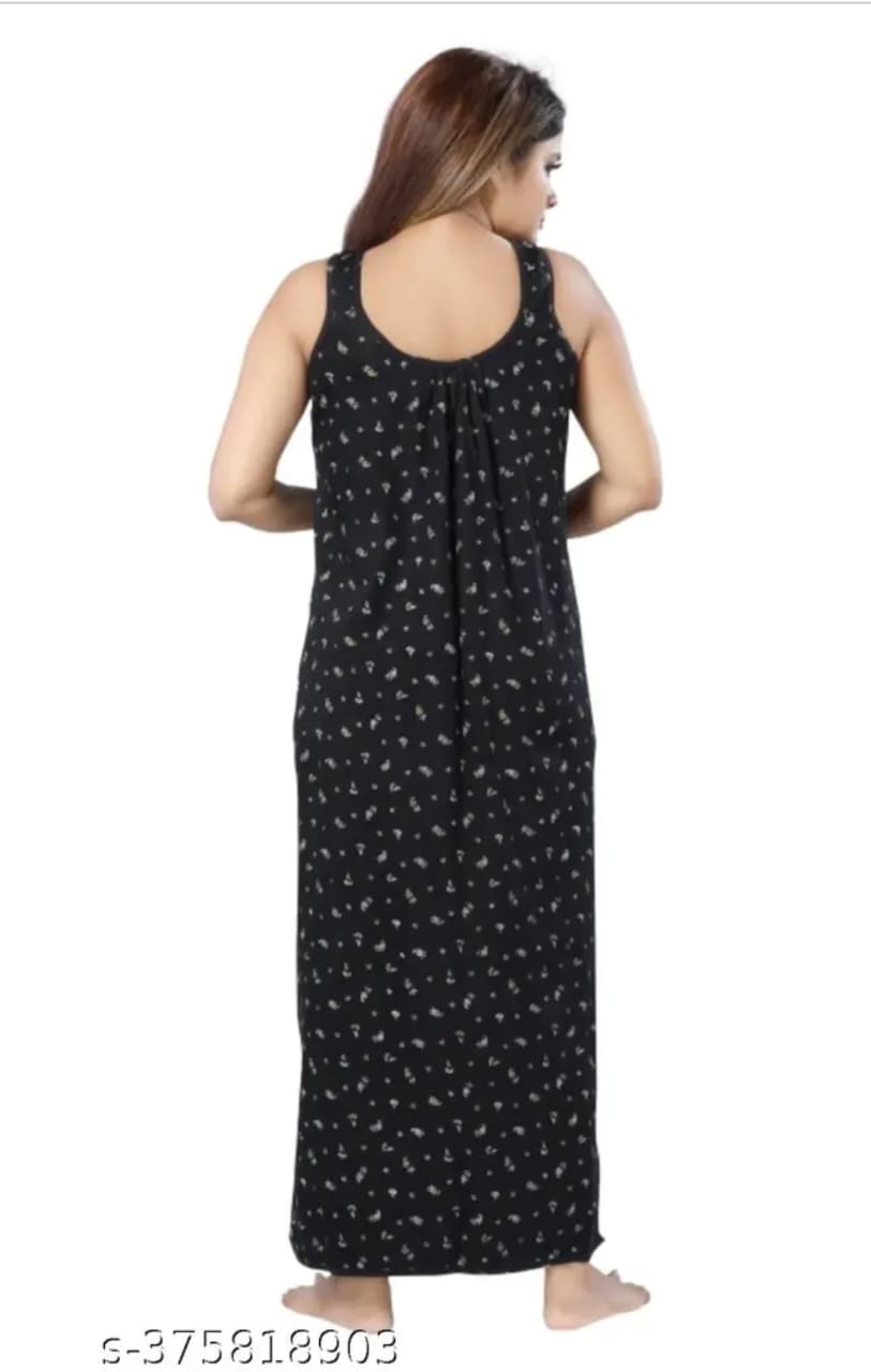Midnight Bloom Sleeveless Cotton Nighty