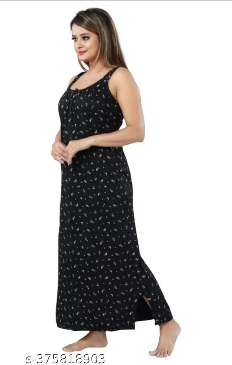 Midnight Bloom Sleeveless Cotton Nighty