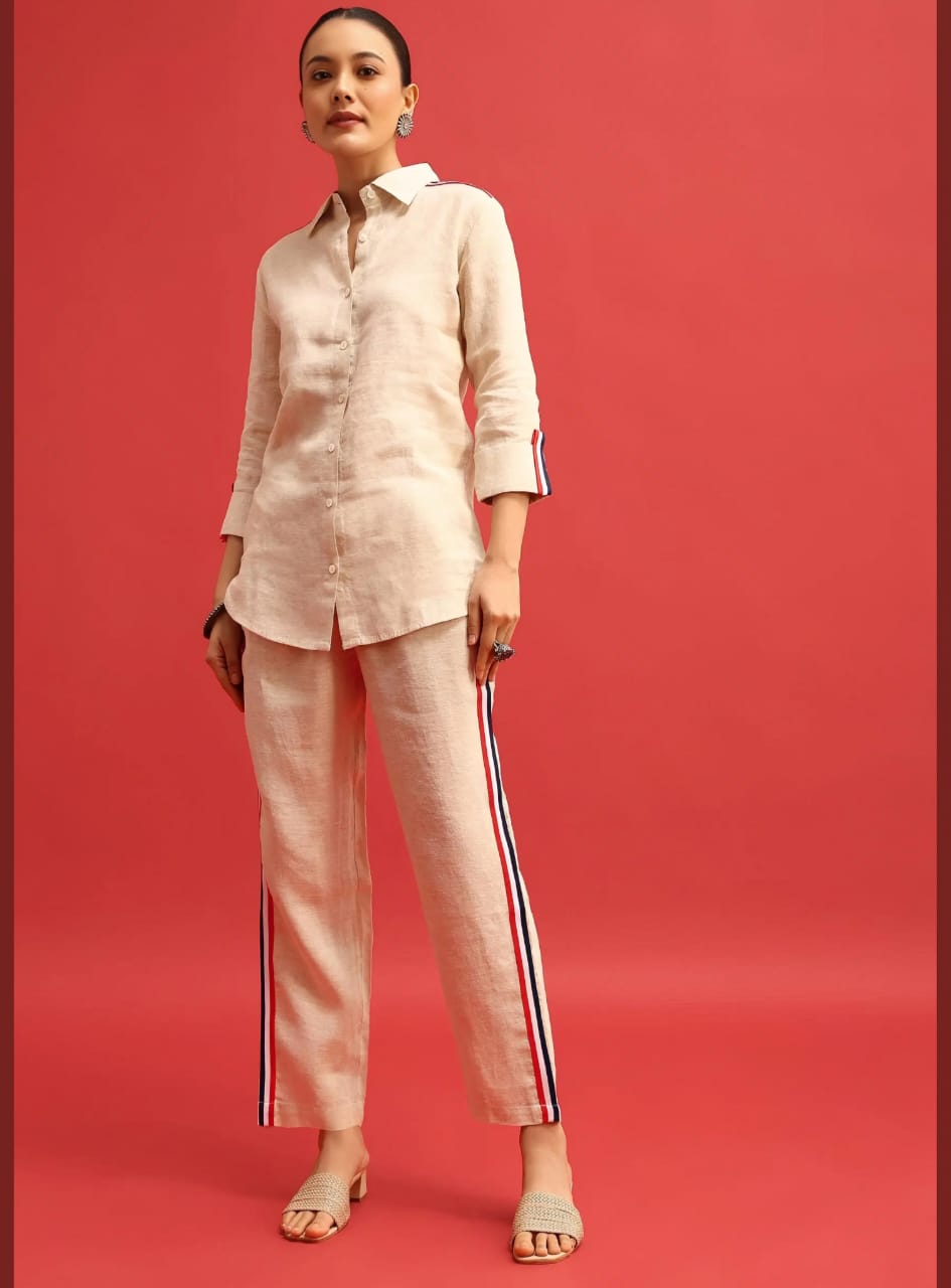 Urban Edge Co-ord Set – Linen Blend with Stripe Detail