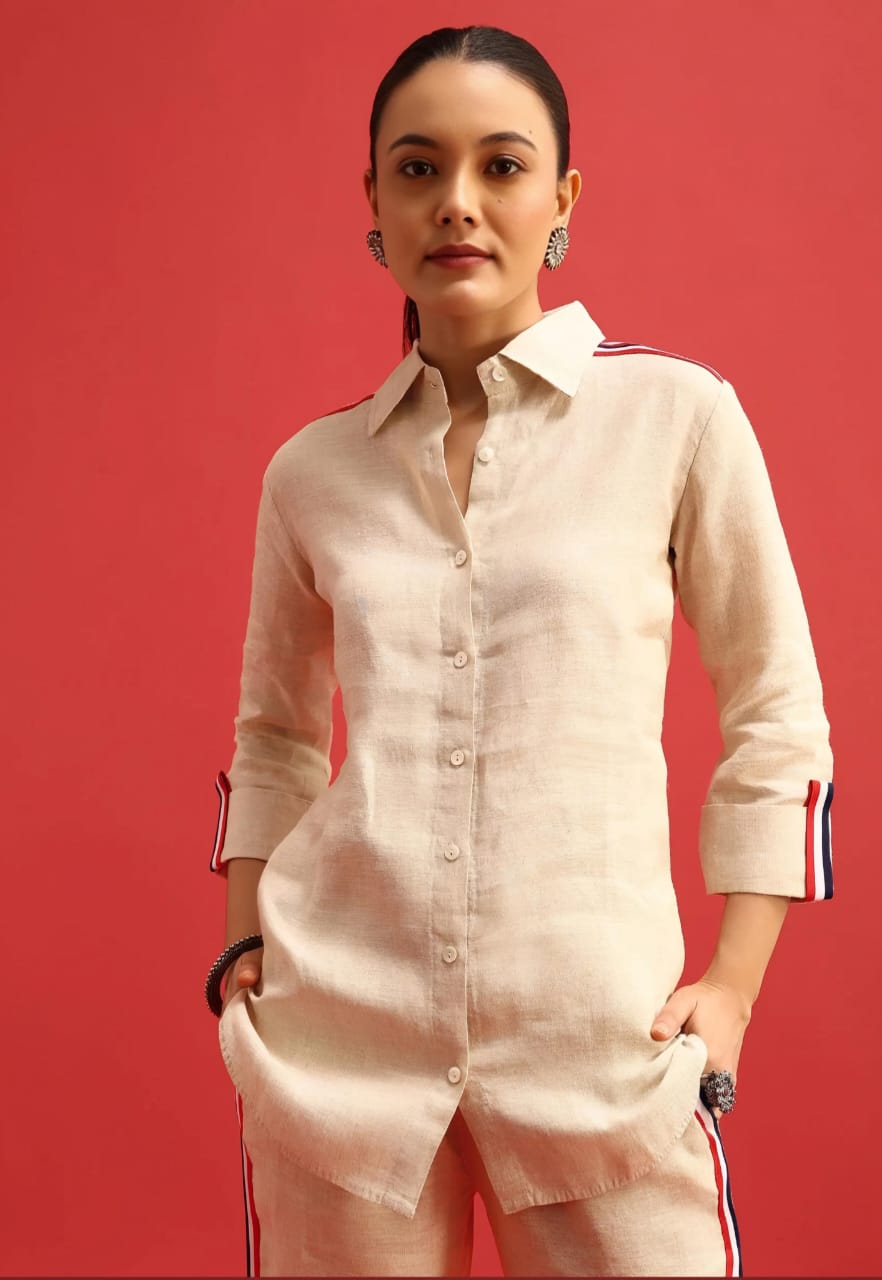 Urban Edge Co-ord Set – Linen Blend with Stripe Detail