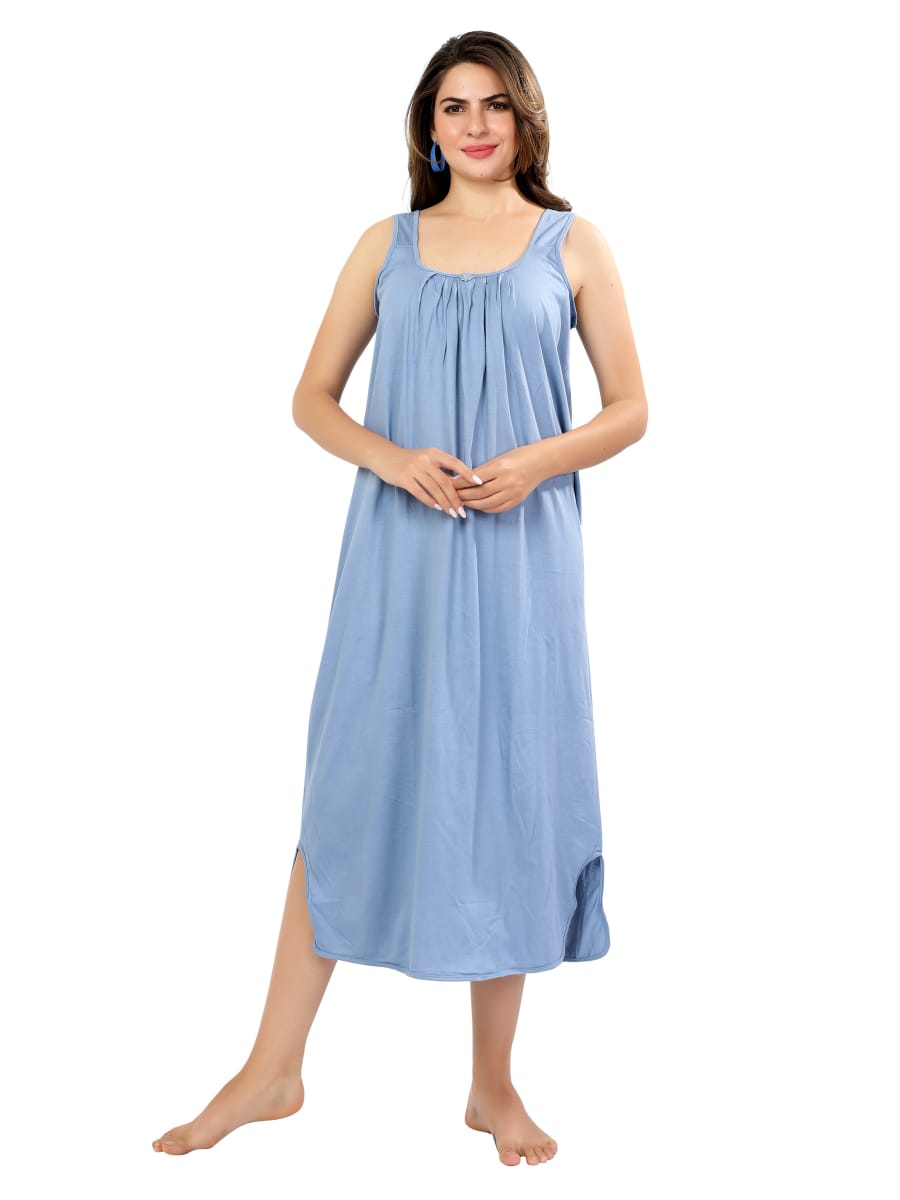 Sky Serenity Sleeveless Cotton Nighty