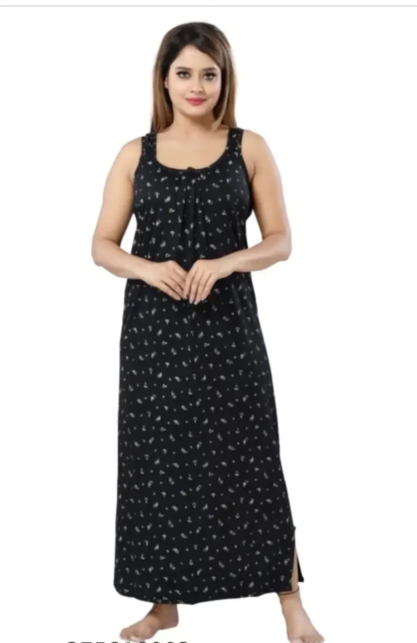 Midnight Bloom Sleeveless Cotton Nighty