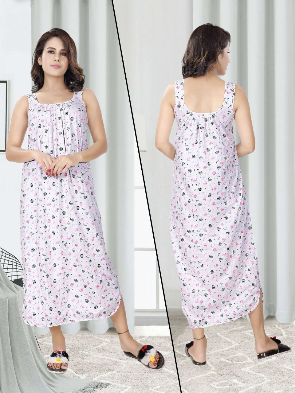 Blush Garden Sleeveless Cotton Nighty
