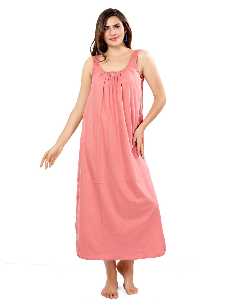 Coral Charm Sleeveless Cotton Nighty