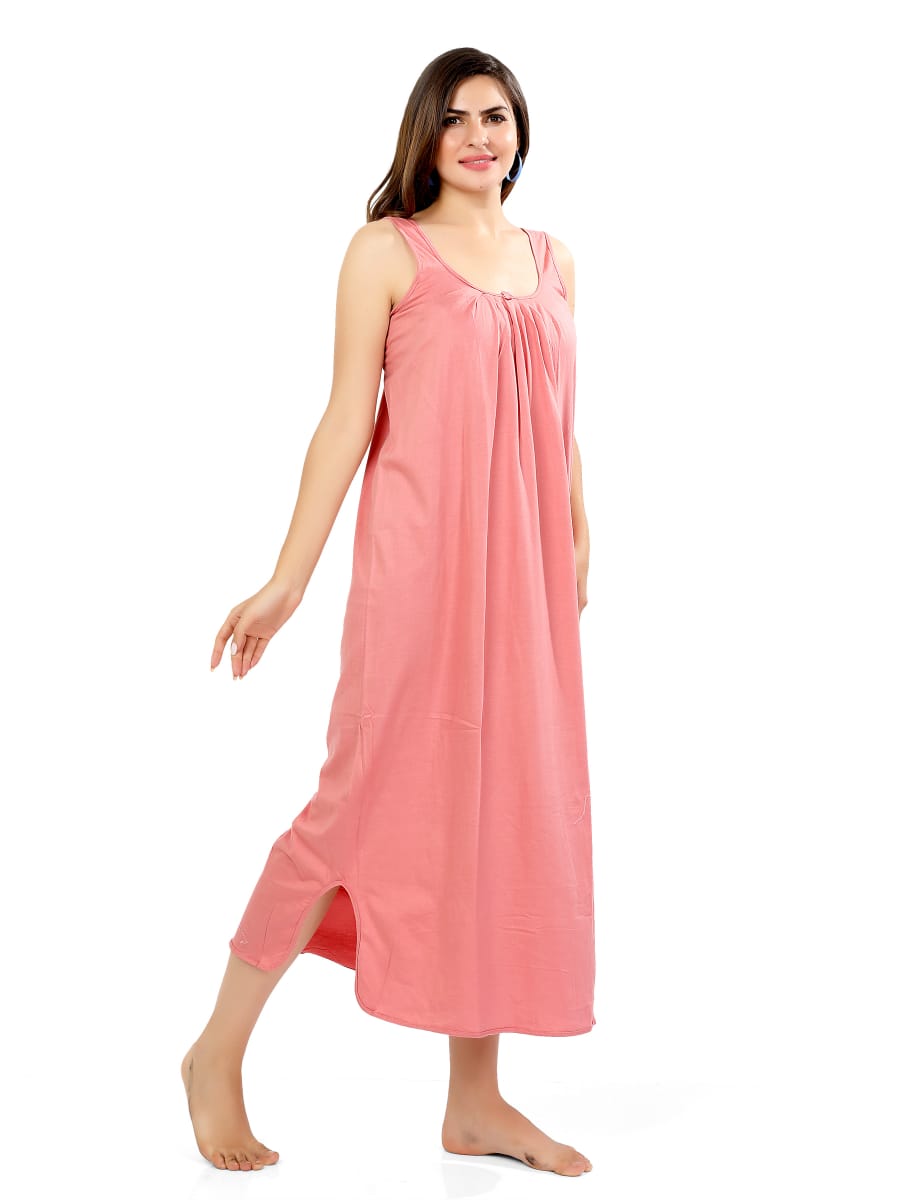 Coral Charm Sleeveless Cotton Nighty
