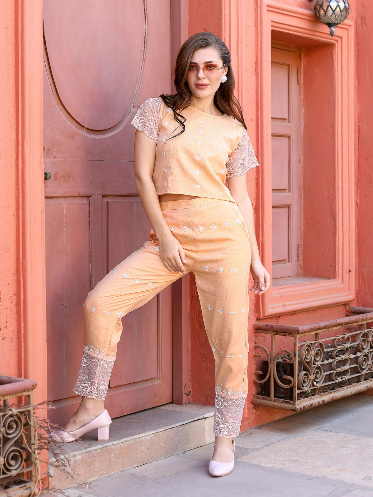 Peach Dusk Embellished Co-ord Set