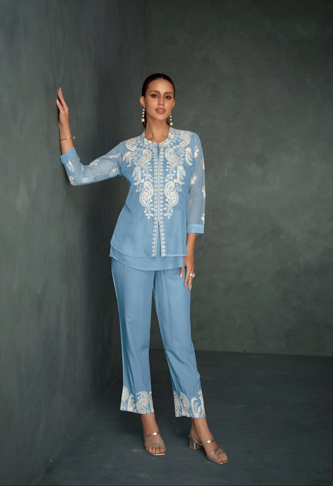 Aira Powder Blue Embroidery Co-ord Set