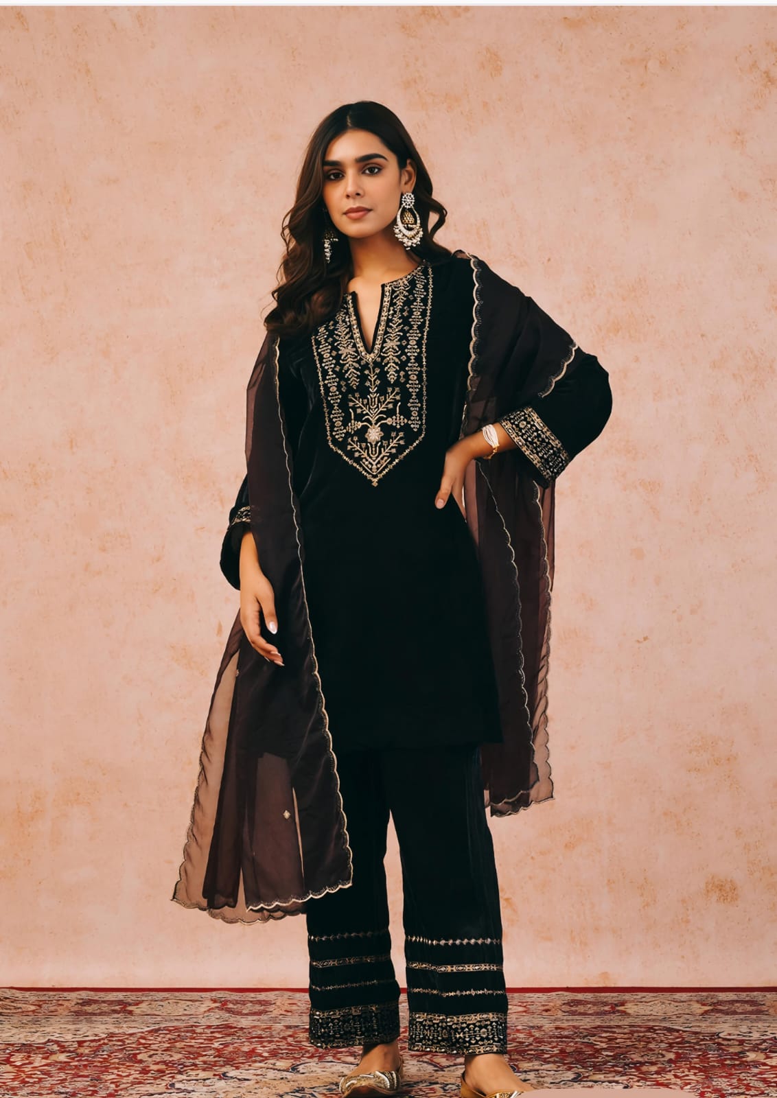 Embroidered Suit Set – Midnight Black
